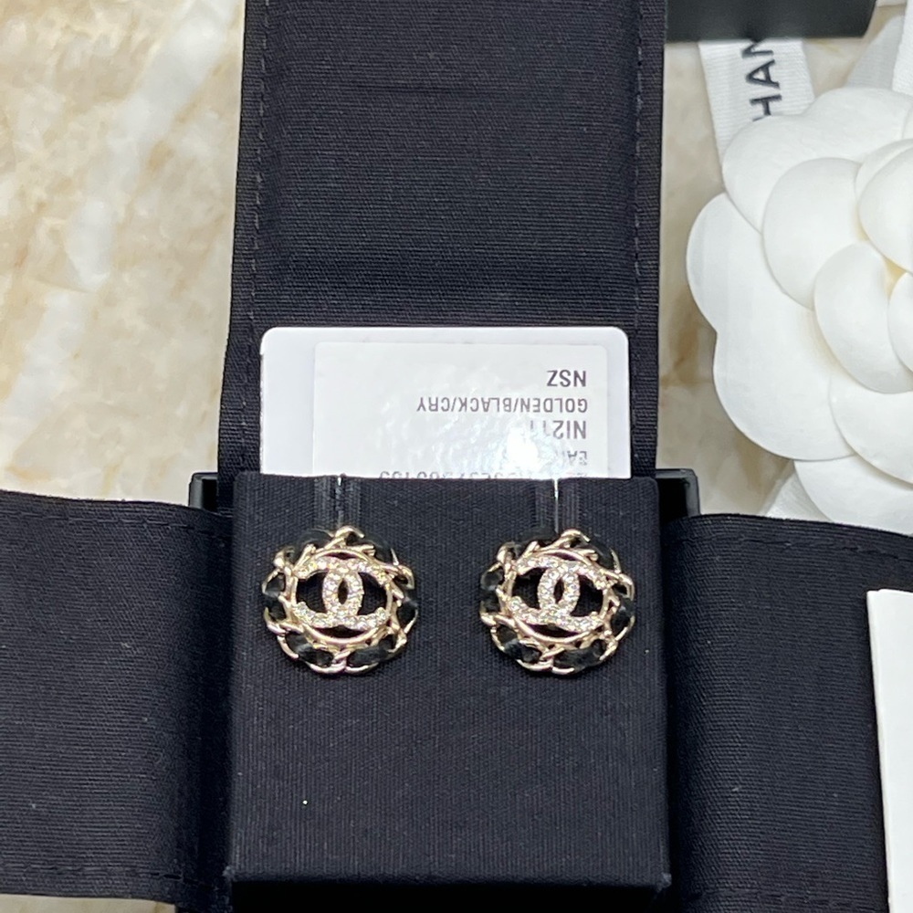 CHANEL Gold Black Crystal CC Earrings - Picture 9 of 12